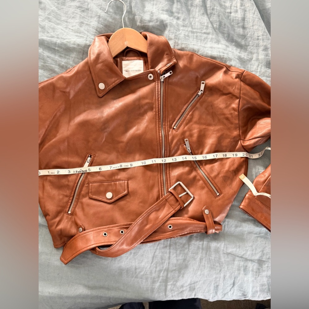 Avec Les Filles Anthropologie Brown Faux Leather Cropped Jacket Sz S - Picture 12 of 12
